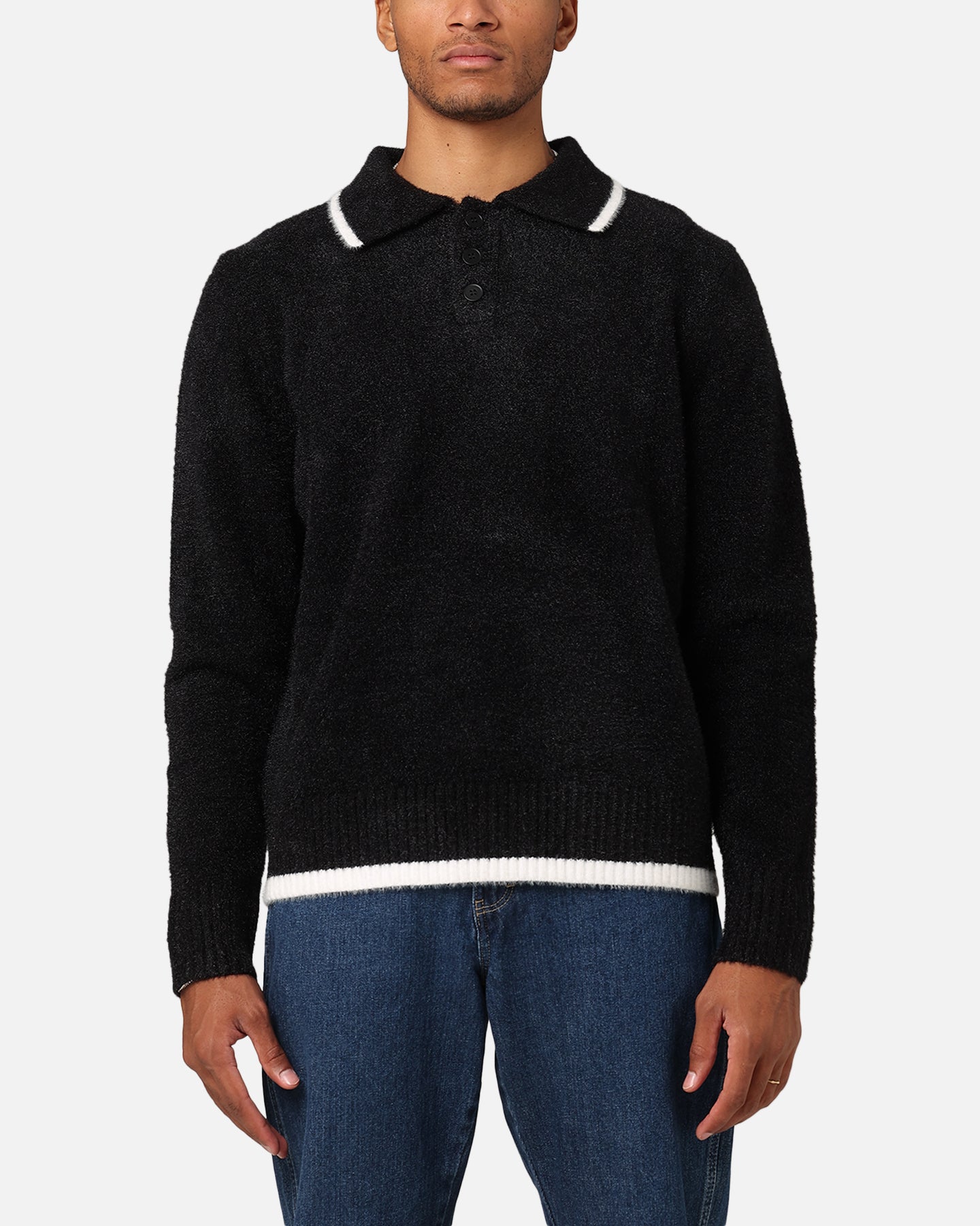 XXIII Fluffy Long Sleeve Polo Shirt Black | Culture Kings US