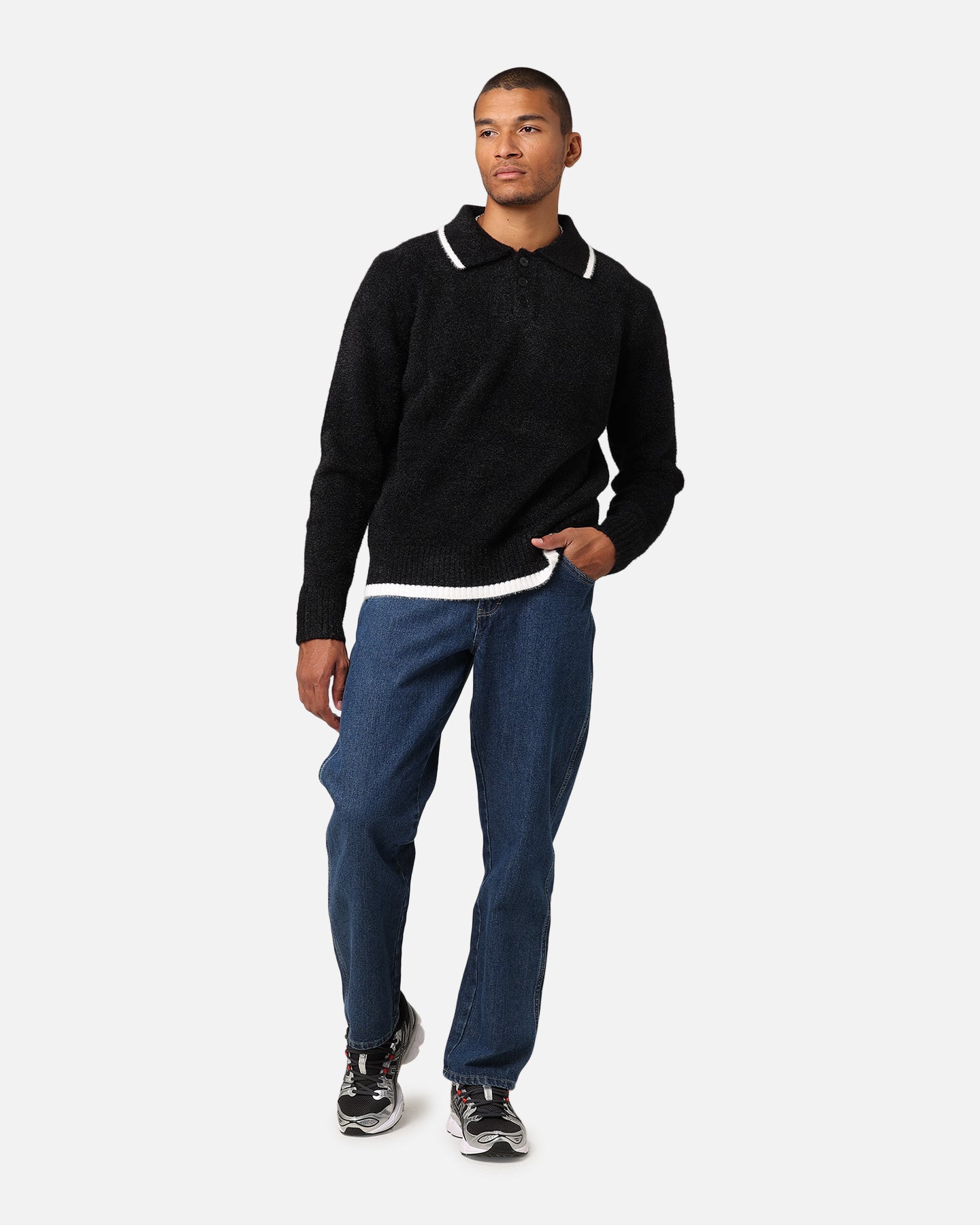 XXIII Fluffy Long Sleeve Polo Shirt Black | Culture Kings US