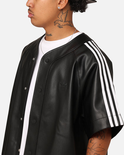 Adidas Faux Leather Adicolour 3-Stripes Baseball T-Shirt Black