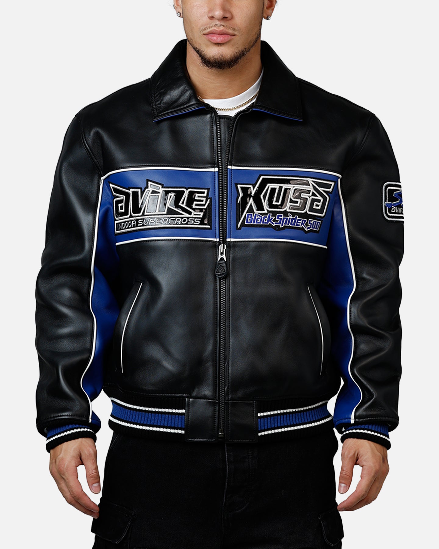 Avirex Spider Racing Jacket Black/Blue | Culture Kings US