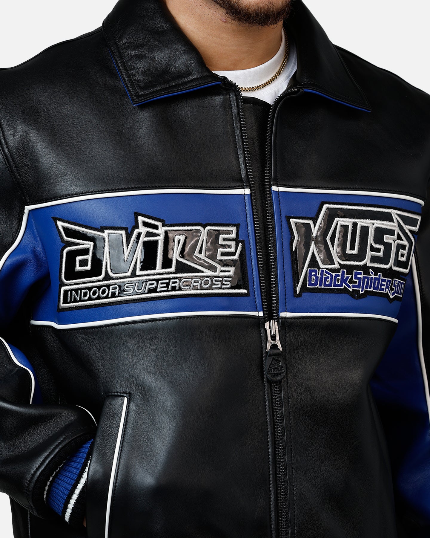 ⭐️オークションに移行⭐️ 【AVIREX】ブルー レザージャケット M Avirex Spider Racing Jacket Black/Blue | Culture Kings US