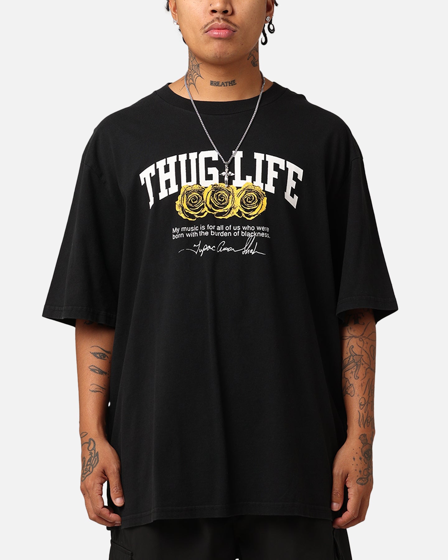 Tupac Thug Life Rose T-Shirt Washed Black | Culture Kings US