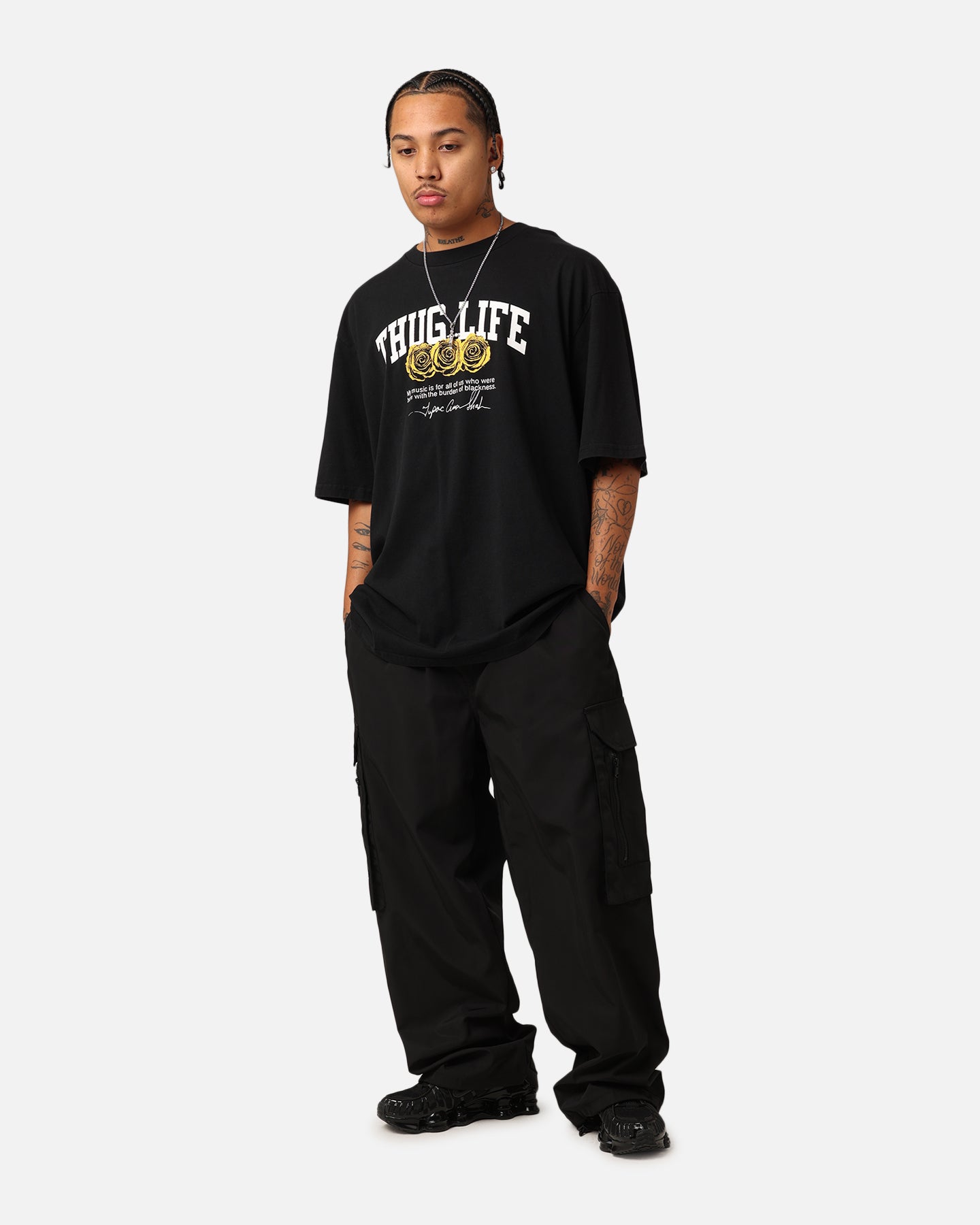 Tupac Thug Life Rose T-Shirt Washed Black | Culture Kings US