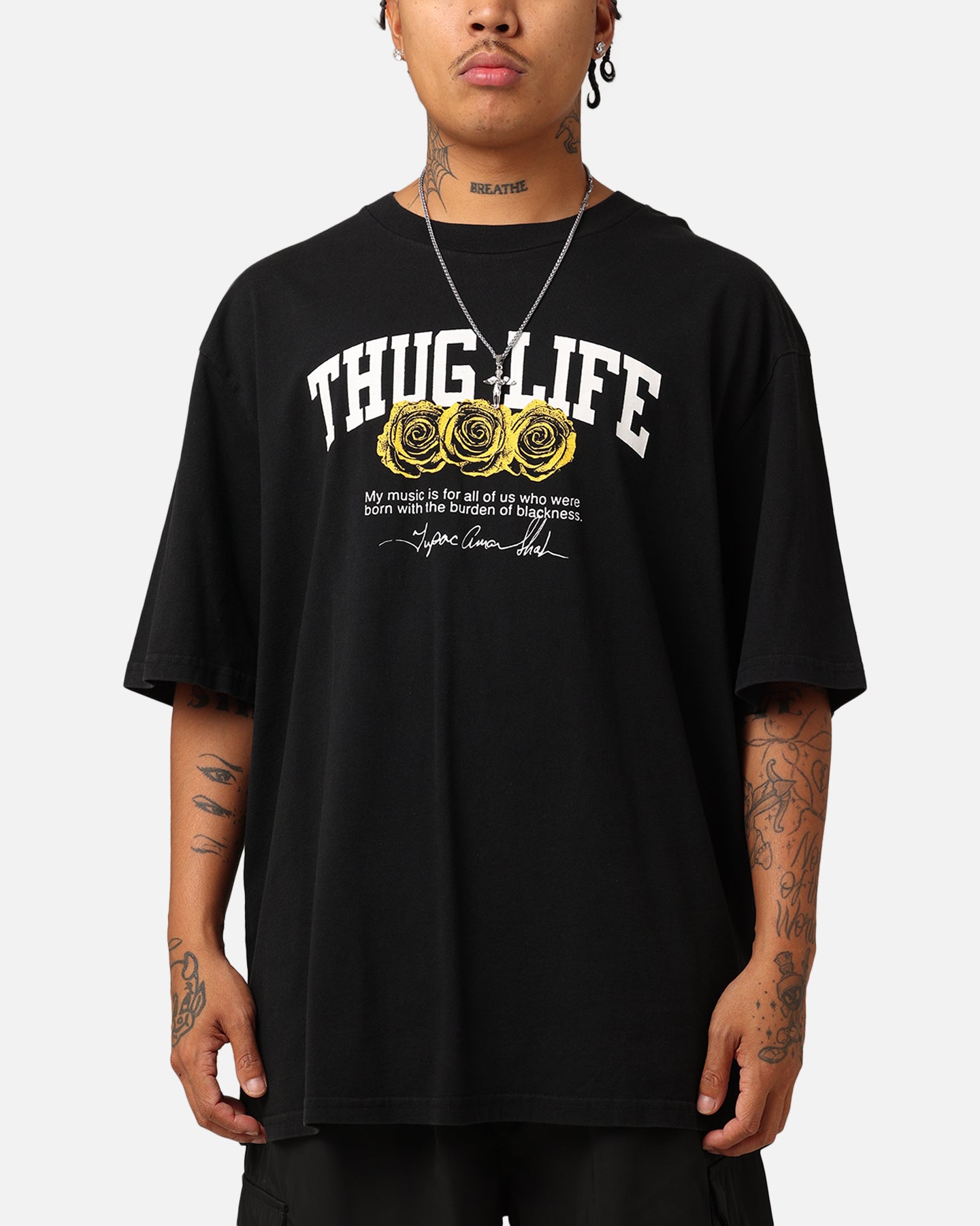 Tupac Thug Life Rose T-Shirt Washed Black | Culture Kings US
