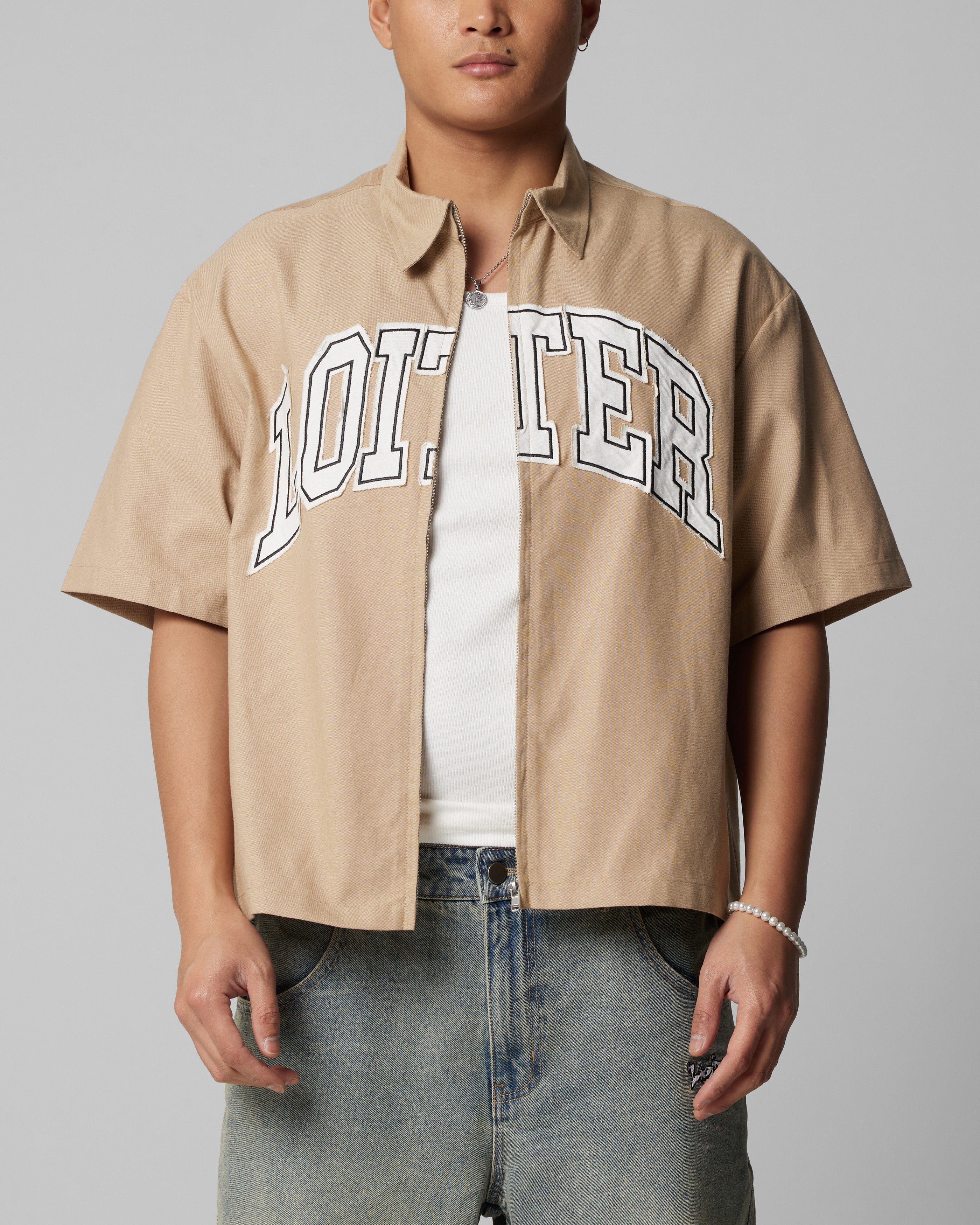 Loiter Studio Zip Shirt Oxford Tan | Culture Kings US