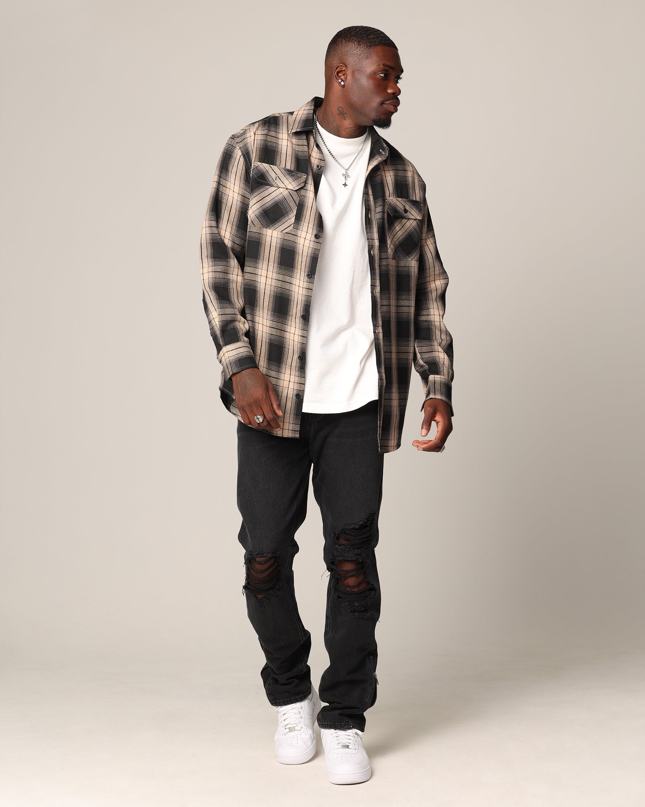 Saint Morta Icon Flannel Shirt Tan/Black | Culture Kings US