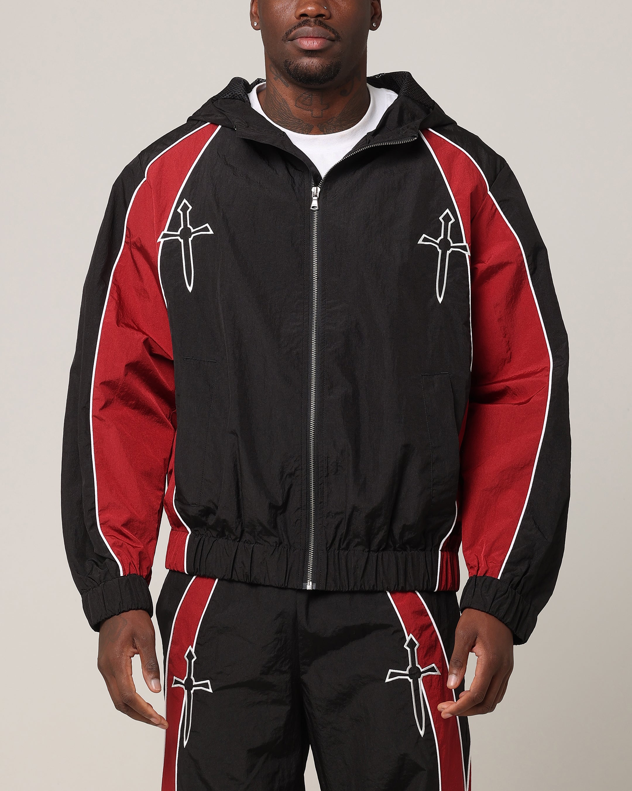 Saint Morta Boundary Windbreaker Jacket Black/Burgundy | Culture