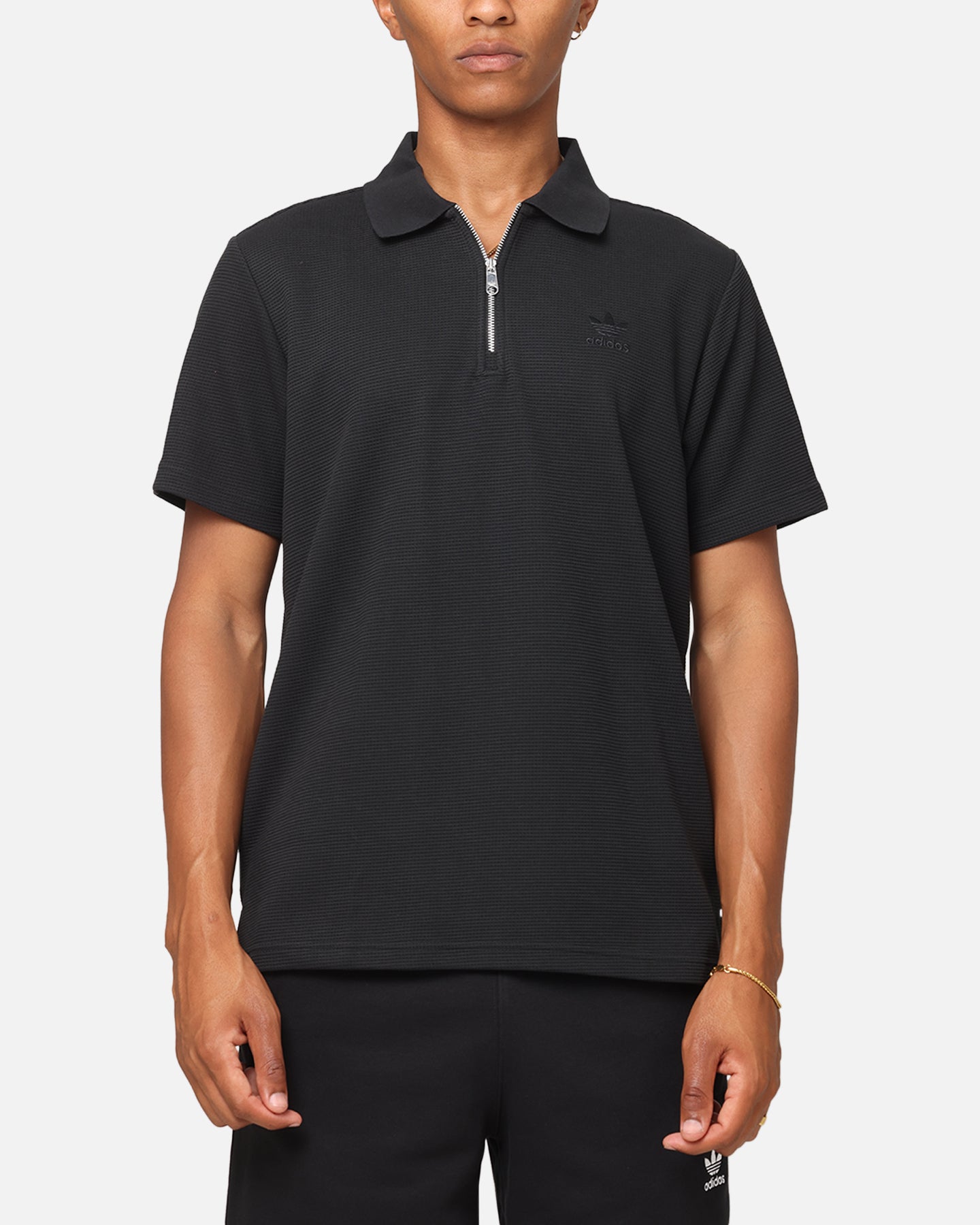 Adidas Essentials Waffle Polo T-Shirt Black | Culture Kings US