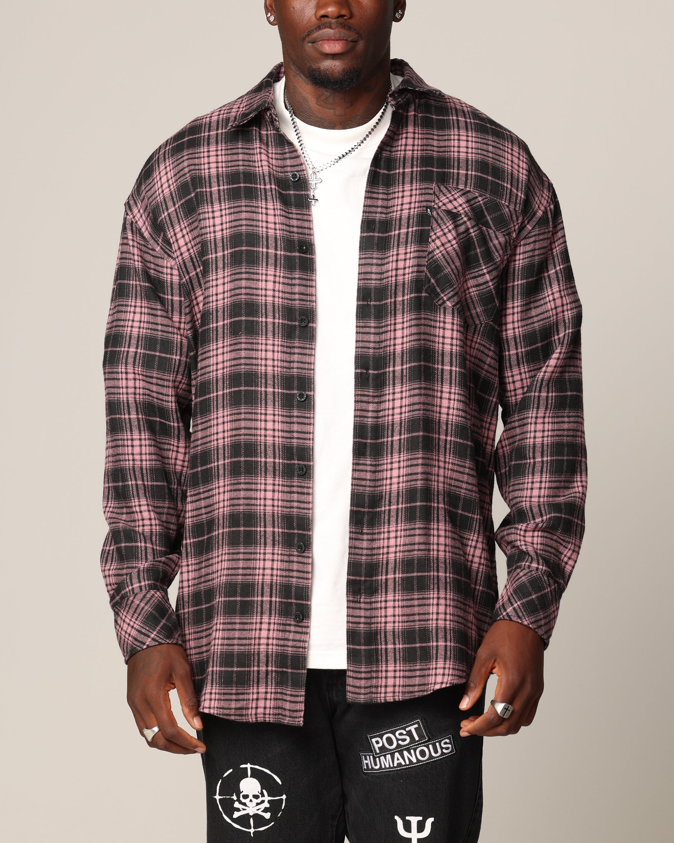 Saint Morta Heron Flannel Shirt Pink/Black | Culture Kings US