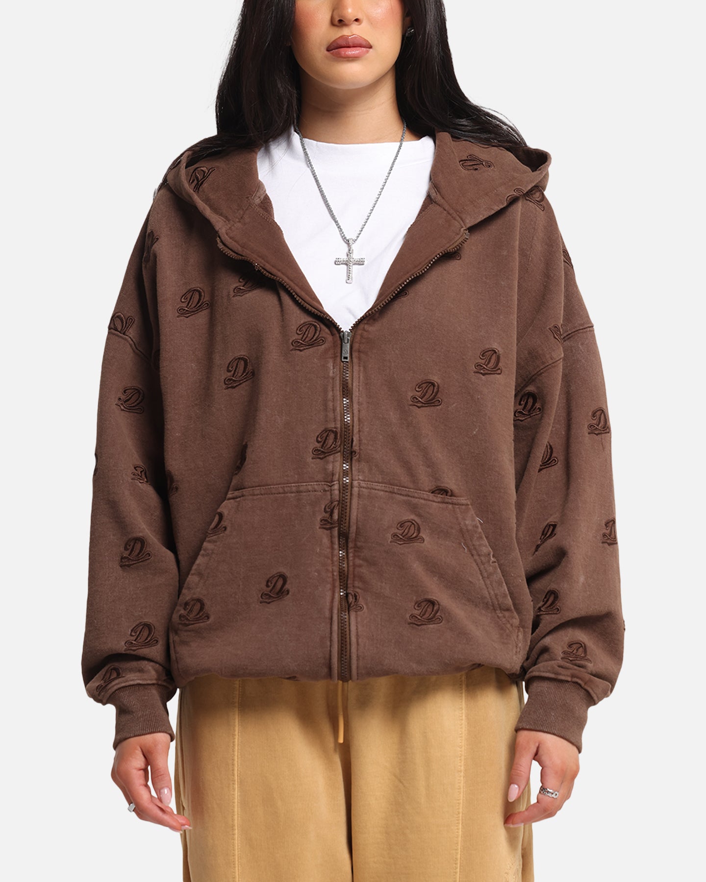 Dreamville Logo All Over Zip Hoodie Brown | Culture Kings US
