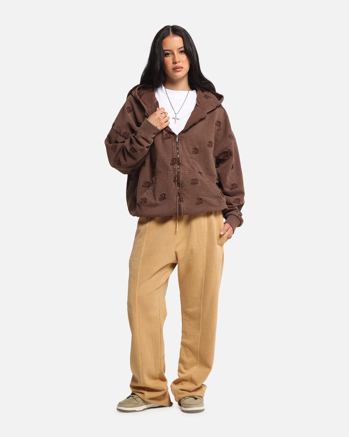 Dreamville Logo All Over Zip Hoodie Brown | Culture Kings US