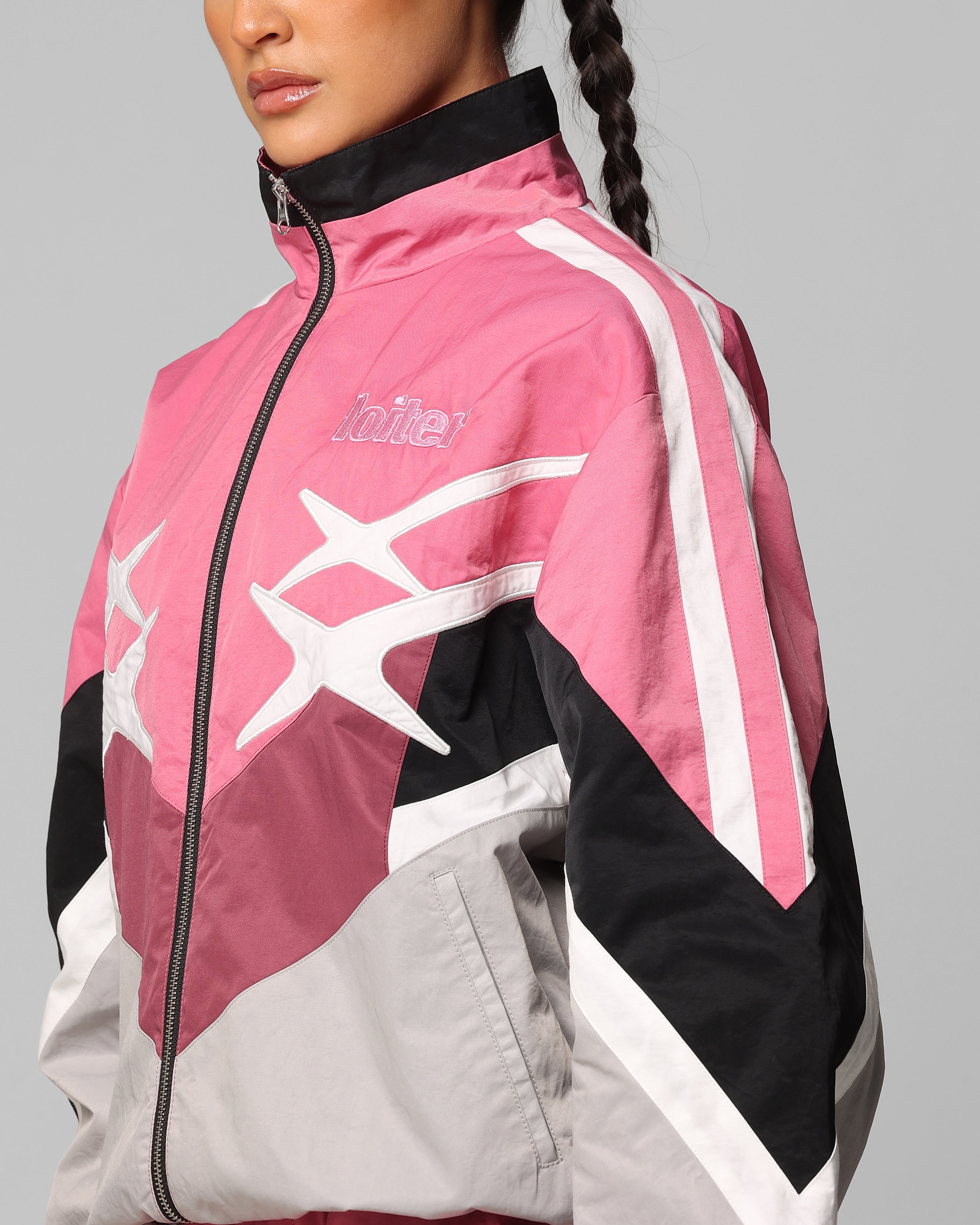 Loiter Hybrid Track Jacket Pink/Grey | Culture Kings US