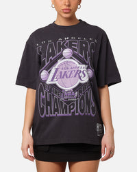 Mitchell & Ness Women's Los Angeles Lakers NBA Champs Glitter T-Shirt Overdyed Black