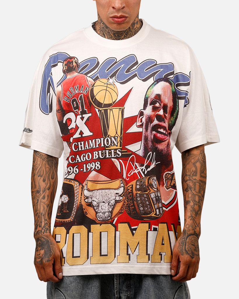Rodman Rings Mitchell & Ness Chicago Bulls Dennis Rodman Rings T-Shirt Vintage Whit ...