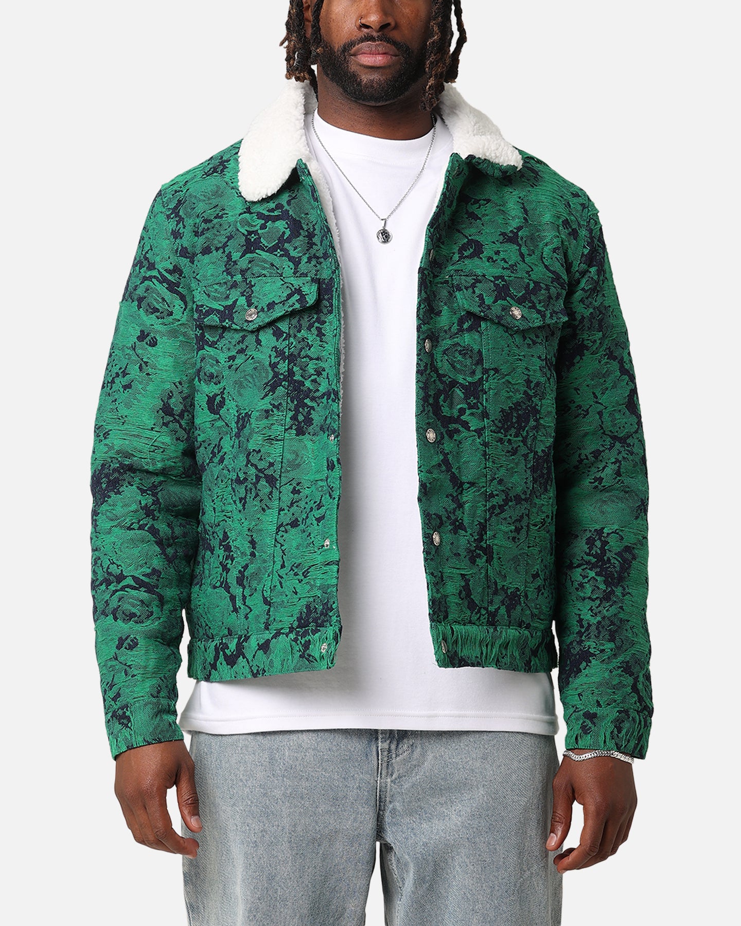 XXIII Chelsea Jacquard Sherpa Jacket Green/Blue | Culture Kings US