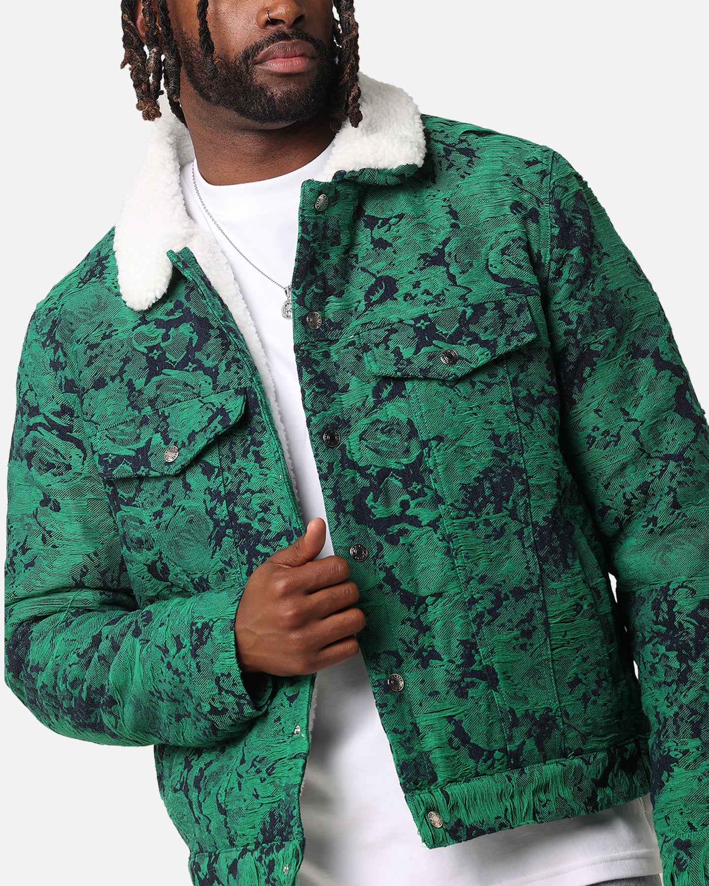 XXIII Chelsea Jacquard Sherpa Jacket Green/Blue | Culture Kings US