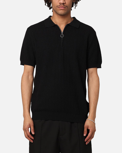 XXIII Herringbone Quater Zip Polo Shirt Black