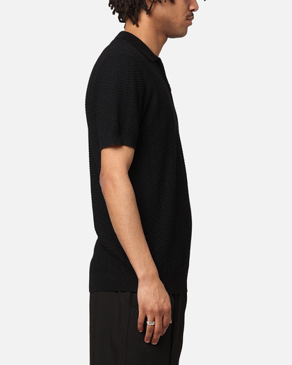 XXIII Herringbone Quater Zip Polo Shirt Black