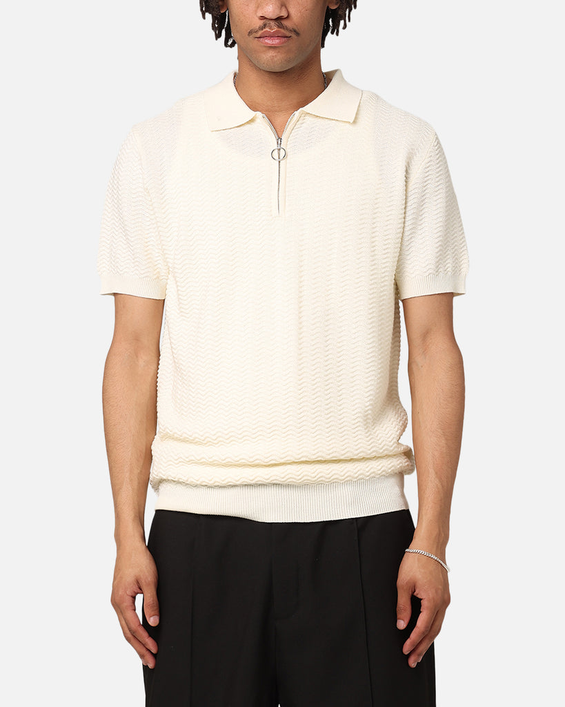 XXIII Herringbone Quater Zip Polo Shirt Cream | Culture Kings US