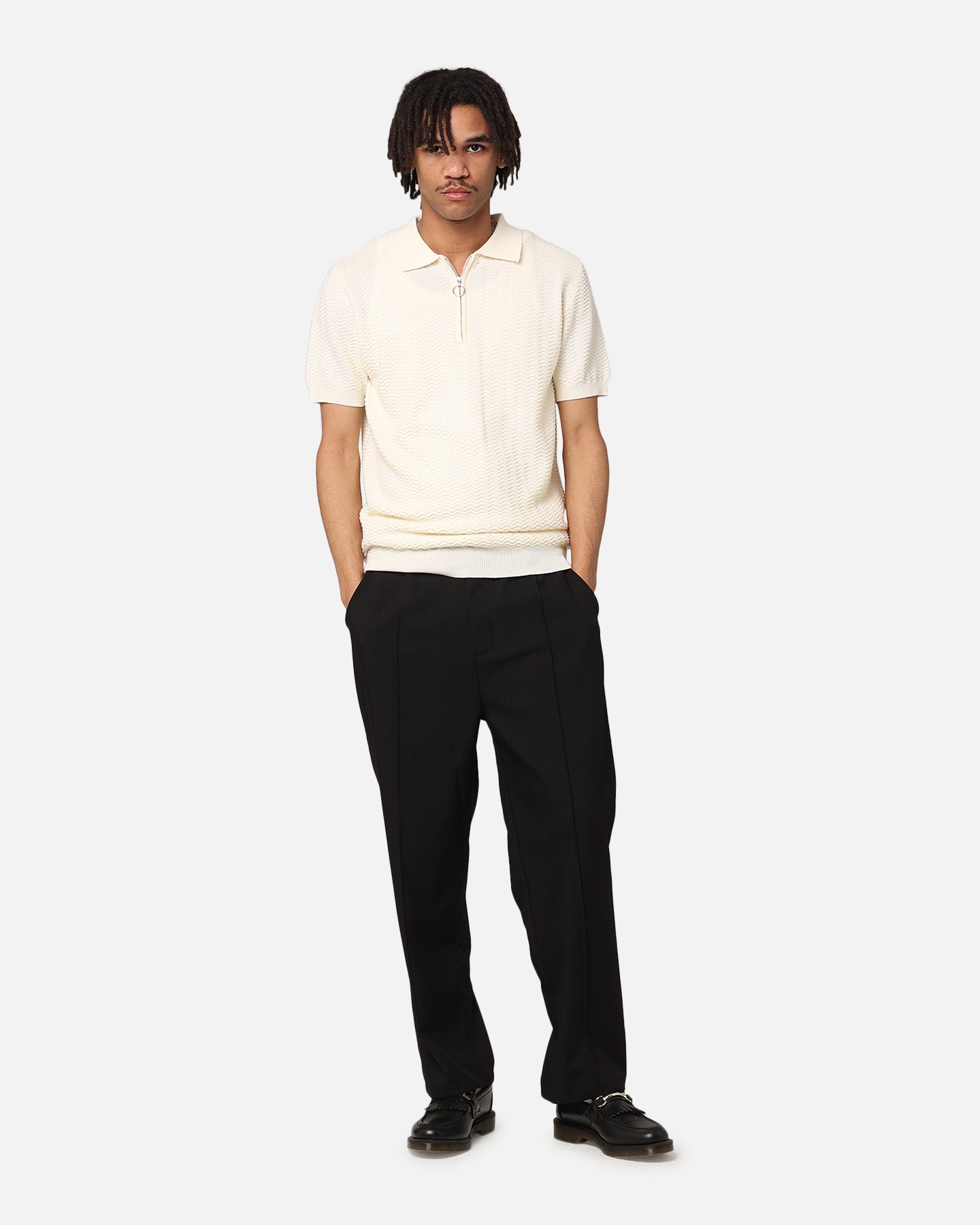 XXIII Herringbone Quater Zip Polo Shirt Cream | Culture Kings US