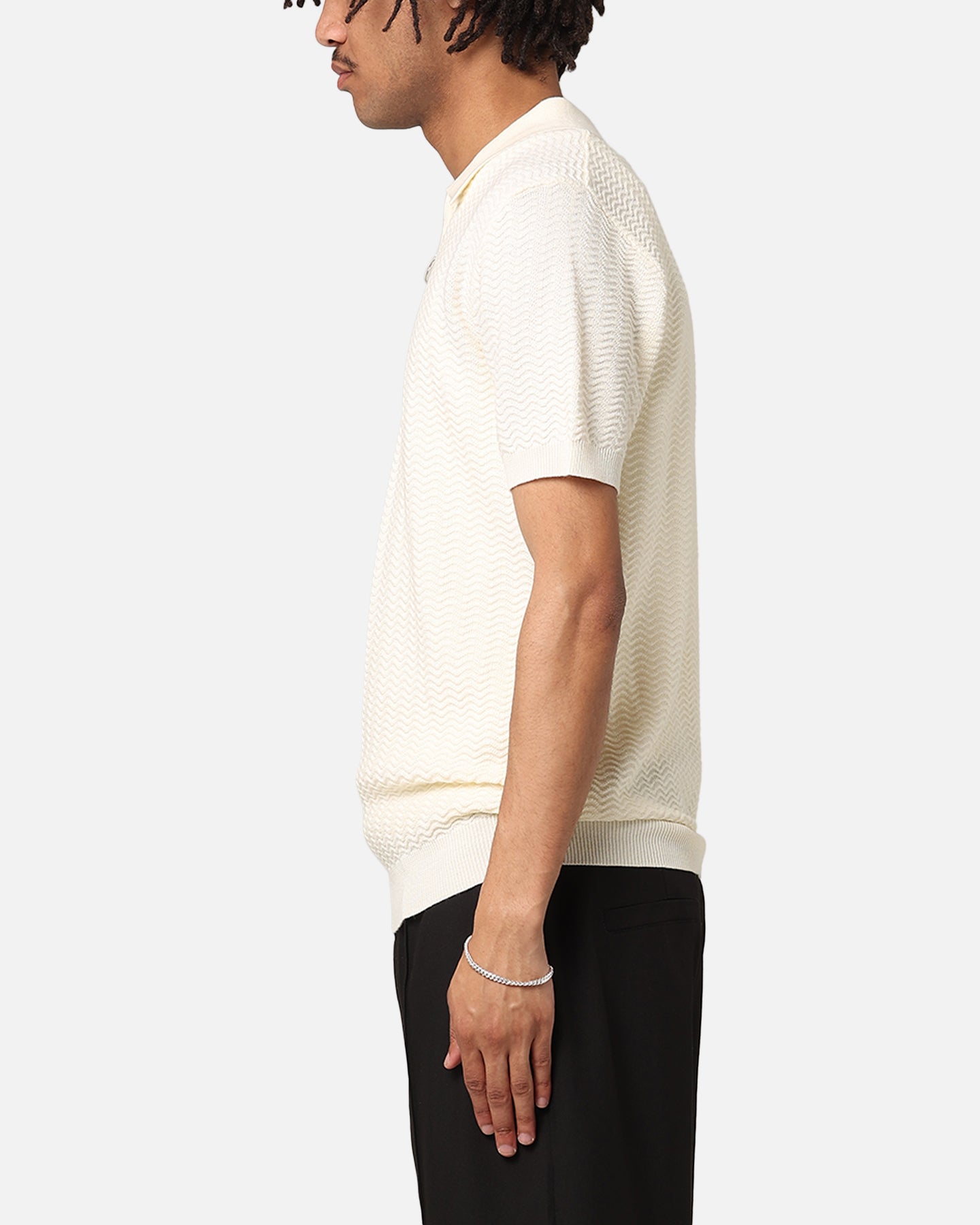 XXIII Herringbone Quater Zip Polo Shirt Cream | Culture Kings US