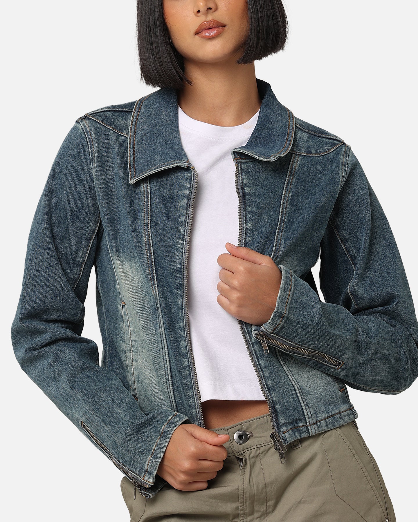 XXIII Women's Josie Fitted Denim Jacket Dark Denim | Culture Kings US
