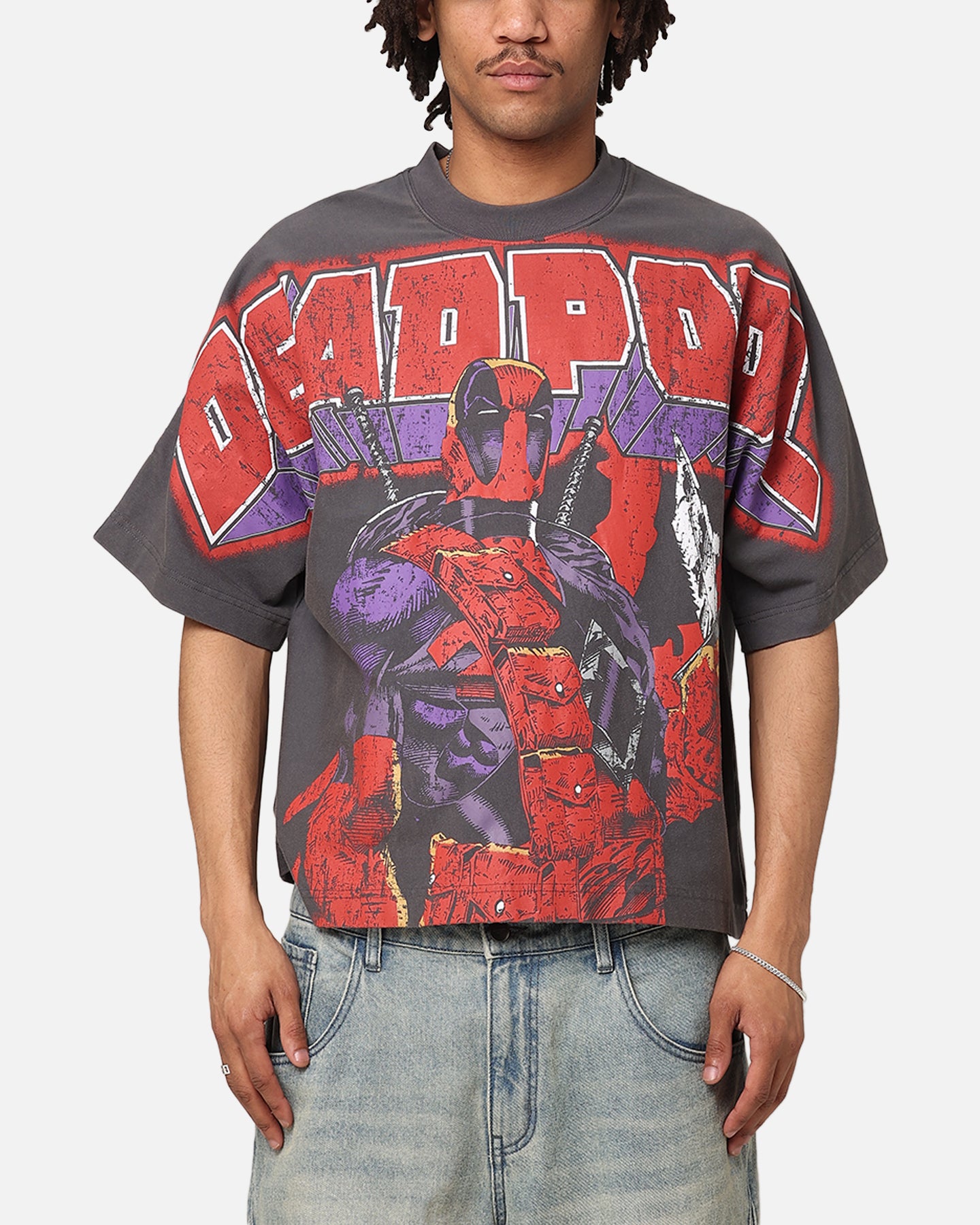 Loiter Marvel Deadpool Overprint T-Shirt Vintage Charcoal