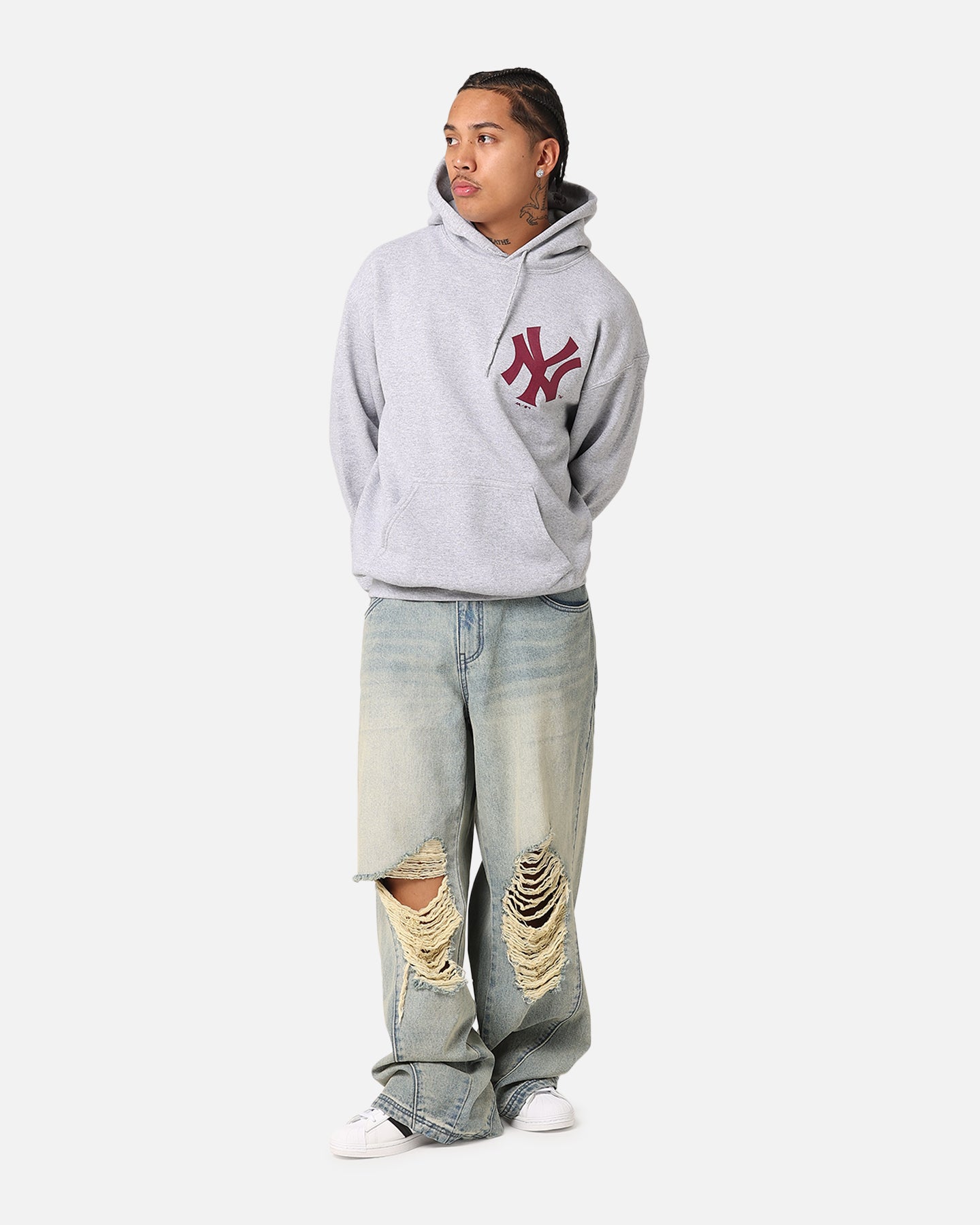 Majestic Athletic New York Yankees Wordmark Arch Hoodie Grey