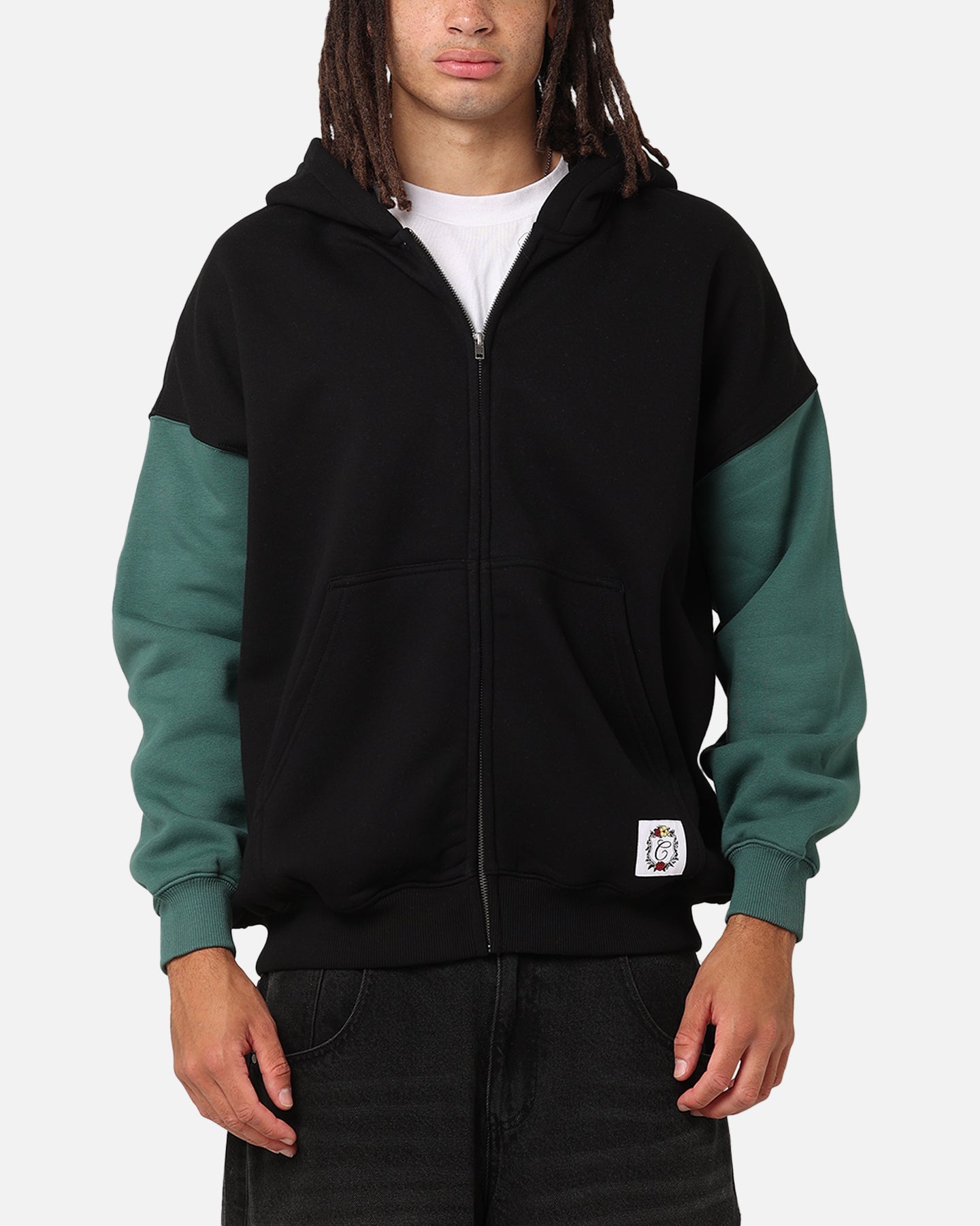 Carre Floral Full Zip Hoodie Black/Green | Culture Kings US
