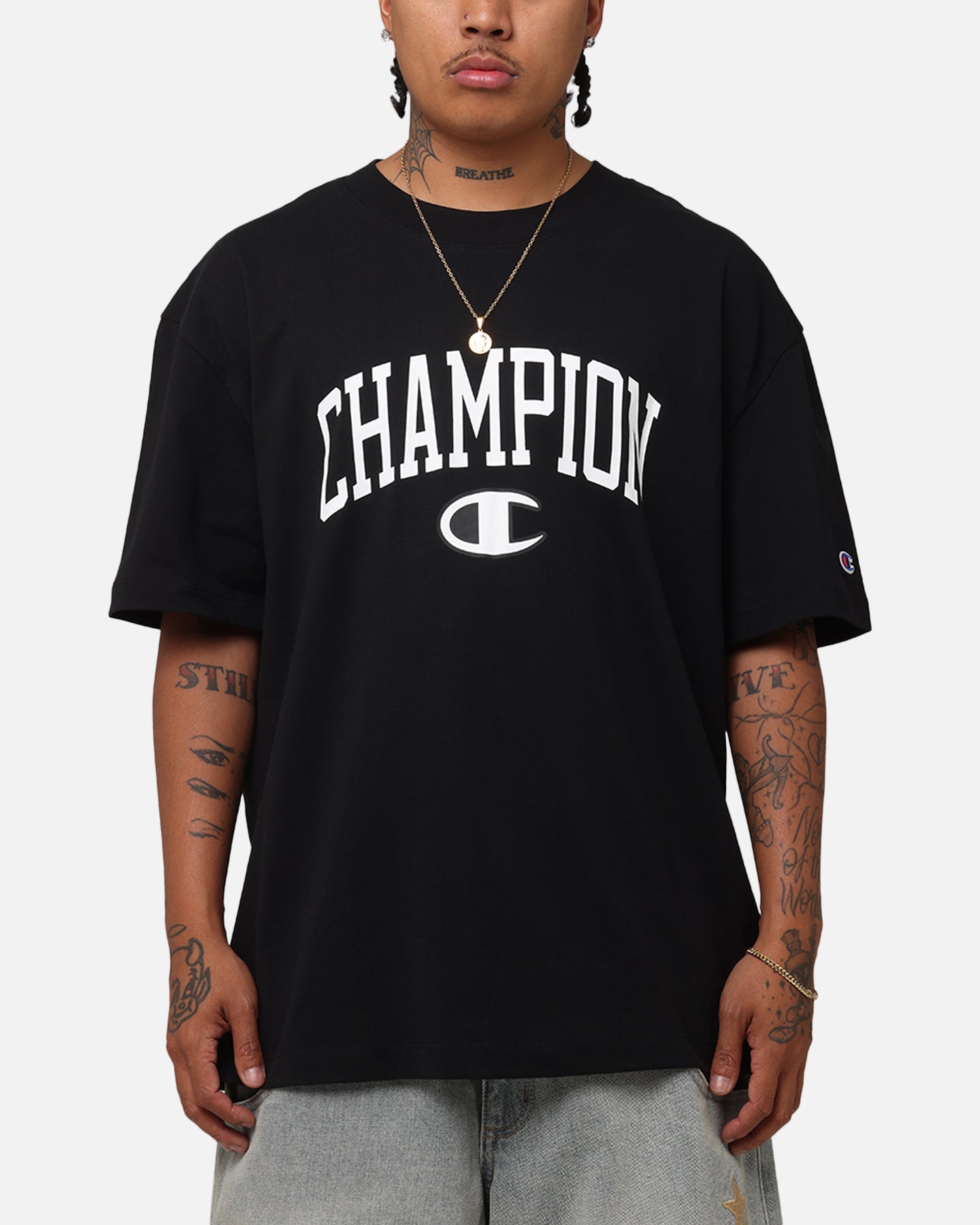 Champion Heritage Varsity Graphic T-Shirt Black | Culture Kings US