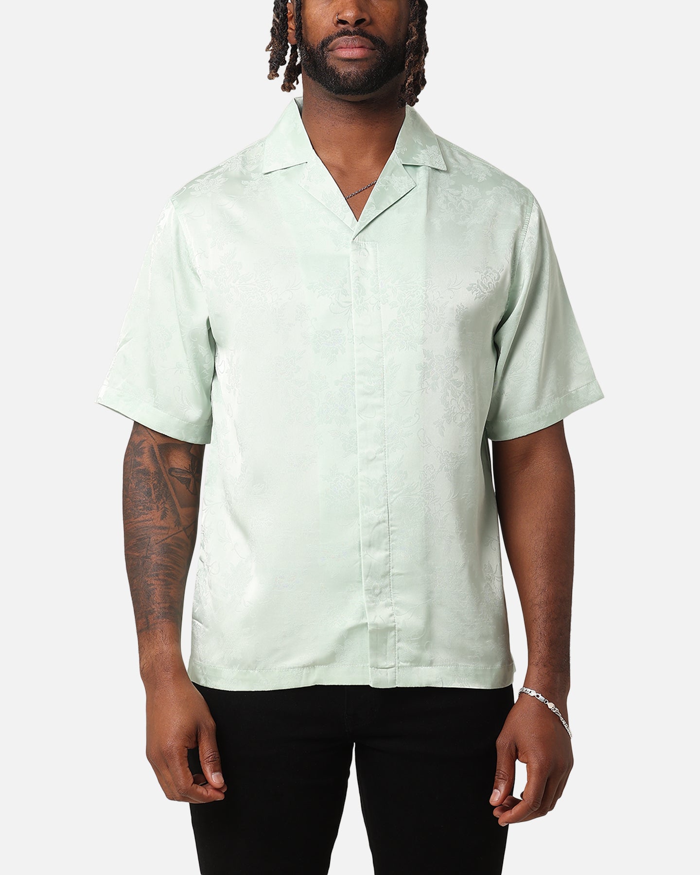 XXIII Carry Satin Button Up Shirt Sage Green | Culture Kings US