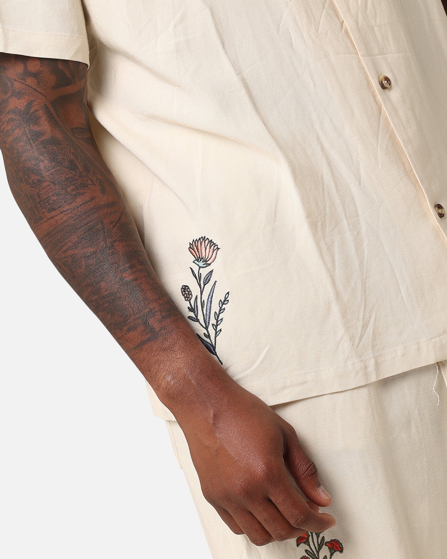 XXIII Desert Flower Linen Button Up Shirt Off White | Culture Kings US
