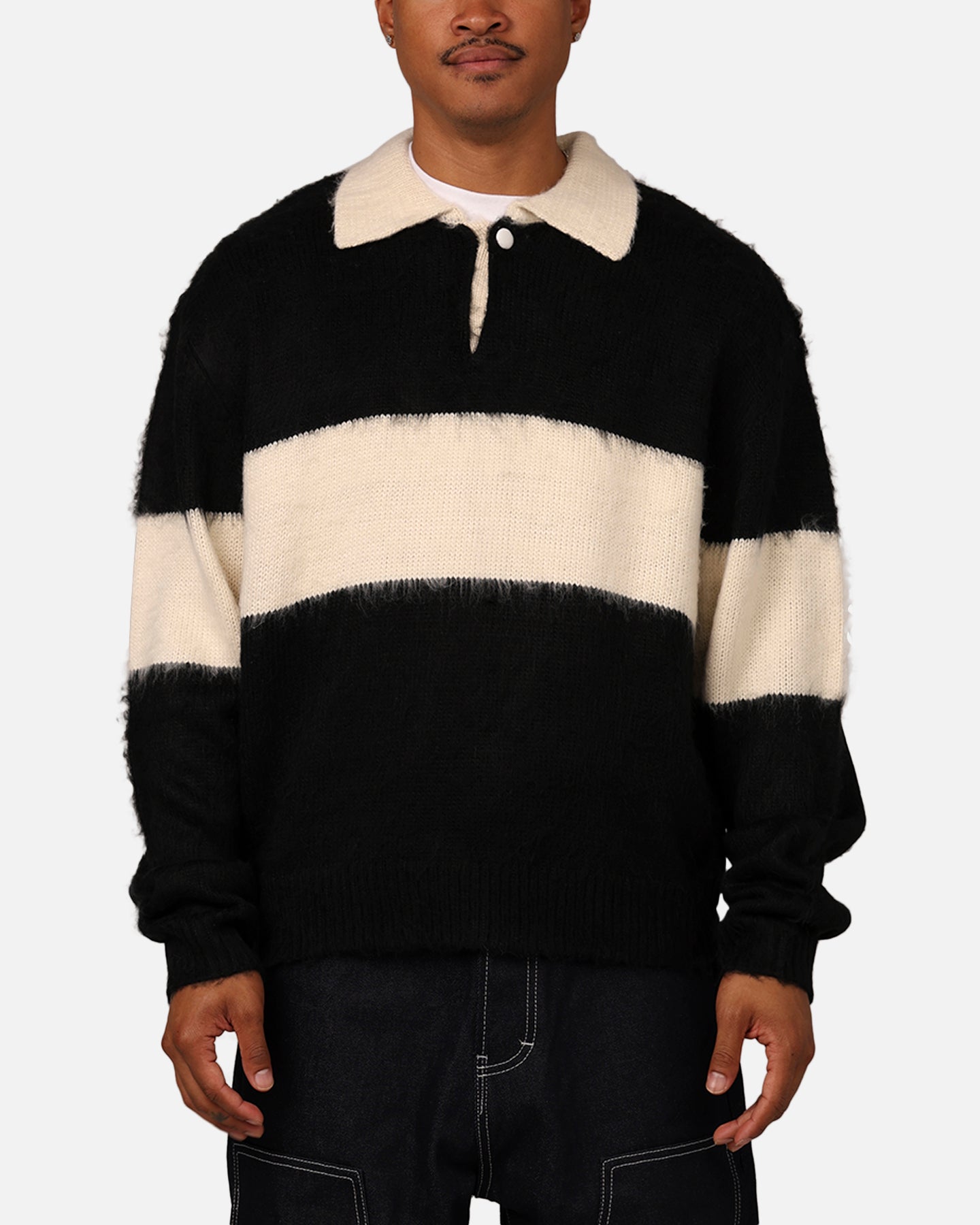 MNML Mohair Rugby Sweater Black/White | Culture Kings US