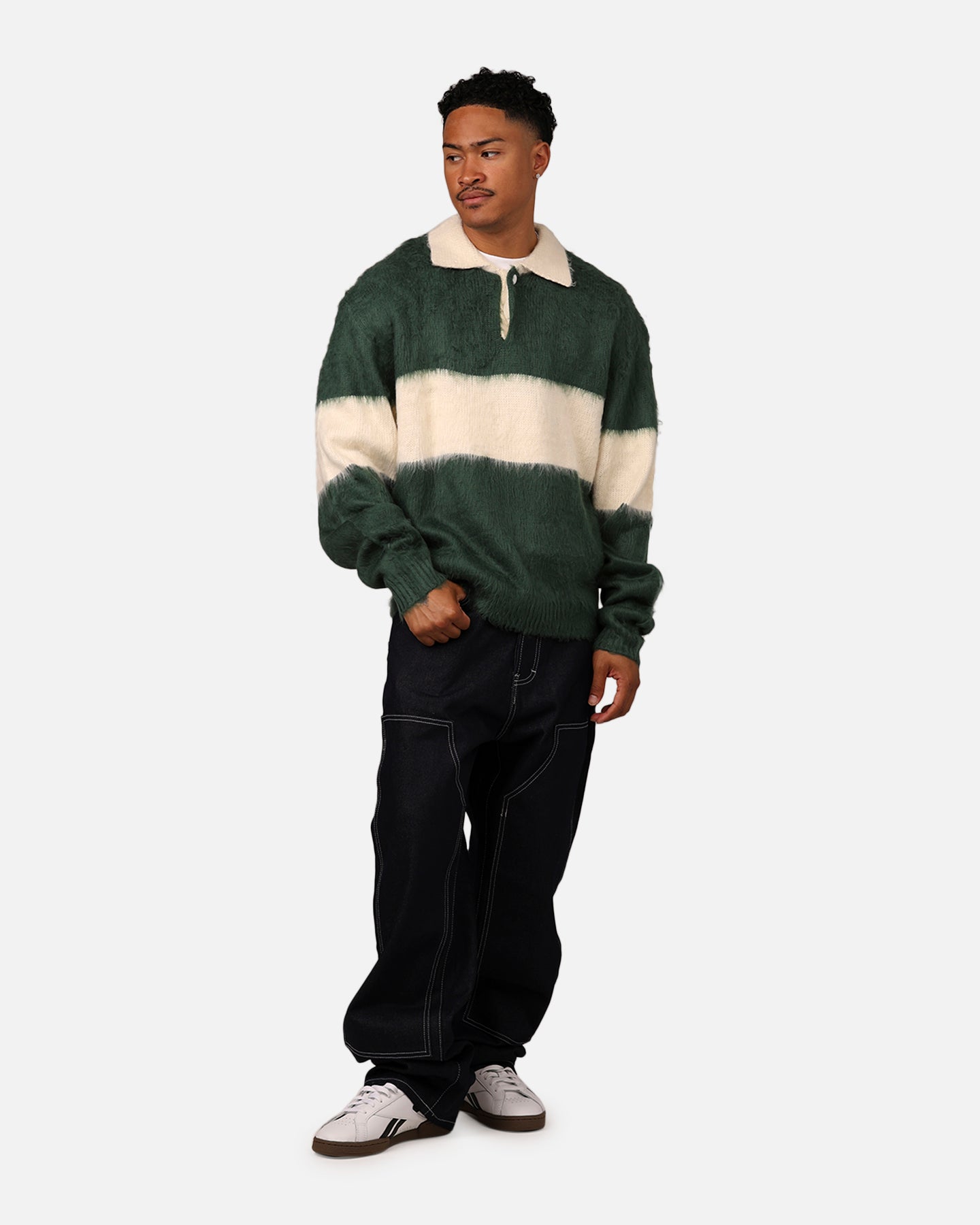 MNML Mohair Rugby Sweater Green/White | Culture Kings US
