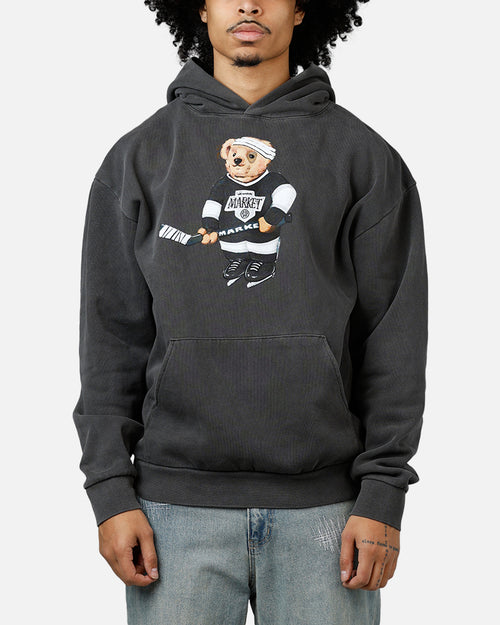 Market Hockey Bear Hoodie Washed Black