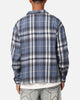 Carre Check Oversized Long Sleeve Button Up Shirt Blue-Plaid