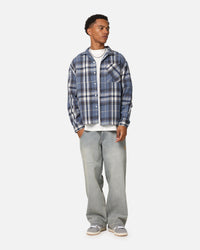 Carre Check Oversized Long Sleeve Button Up Shirt Blue-Plaid