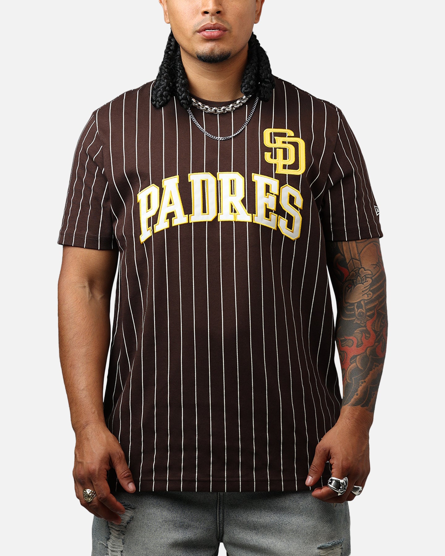New Era San Diego Padres Throwback Pinstripe T-Shirt Brown