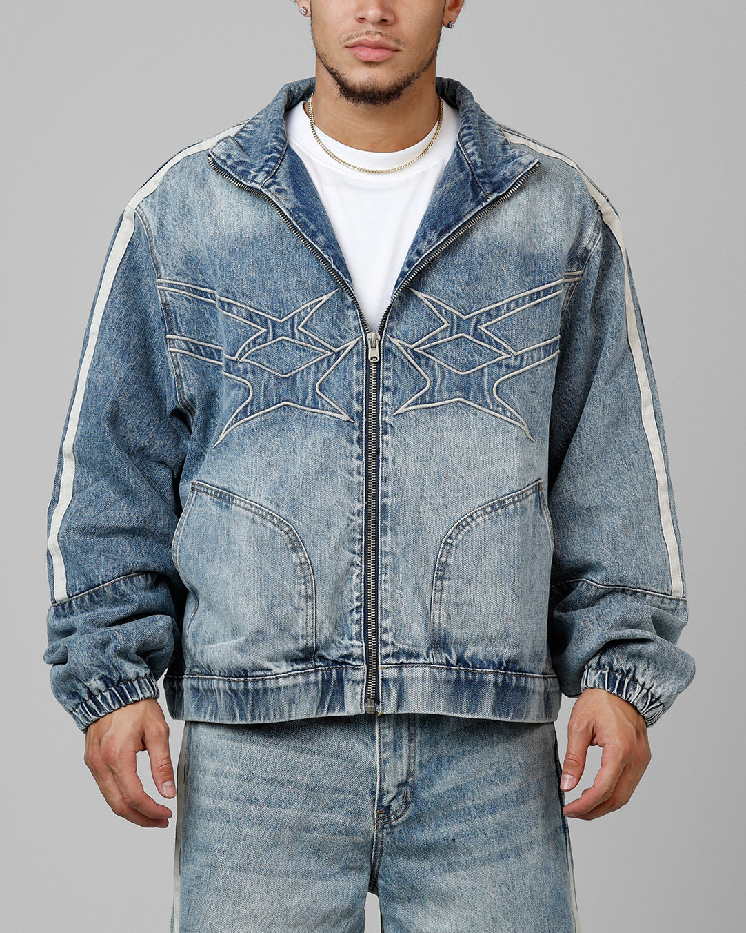 Loiter Track Star Denim Jacket Blue Wash | Culture Kings US