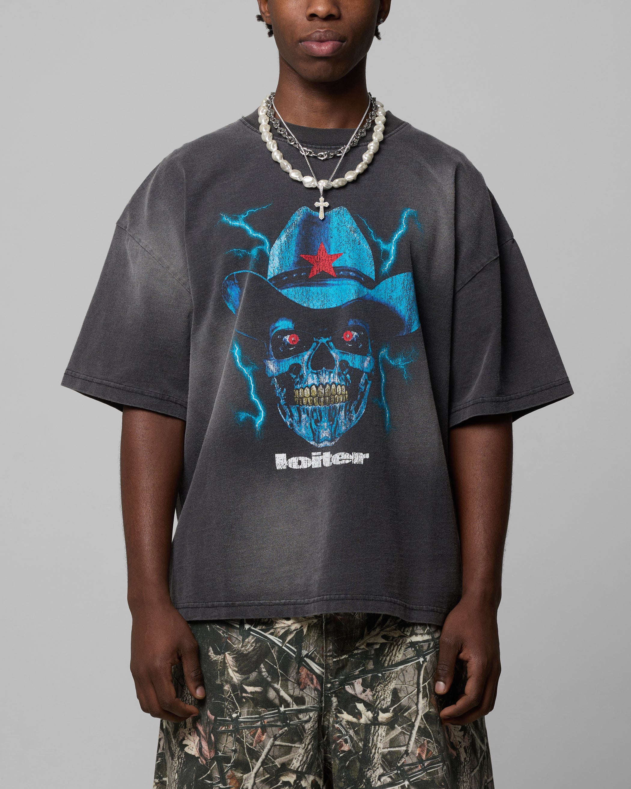 Loiter Chrome Cowboy T-Shirt Vintage Charcoal | Culture Kings US