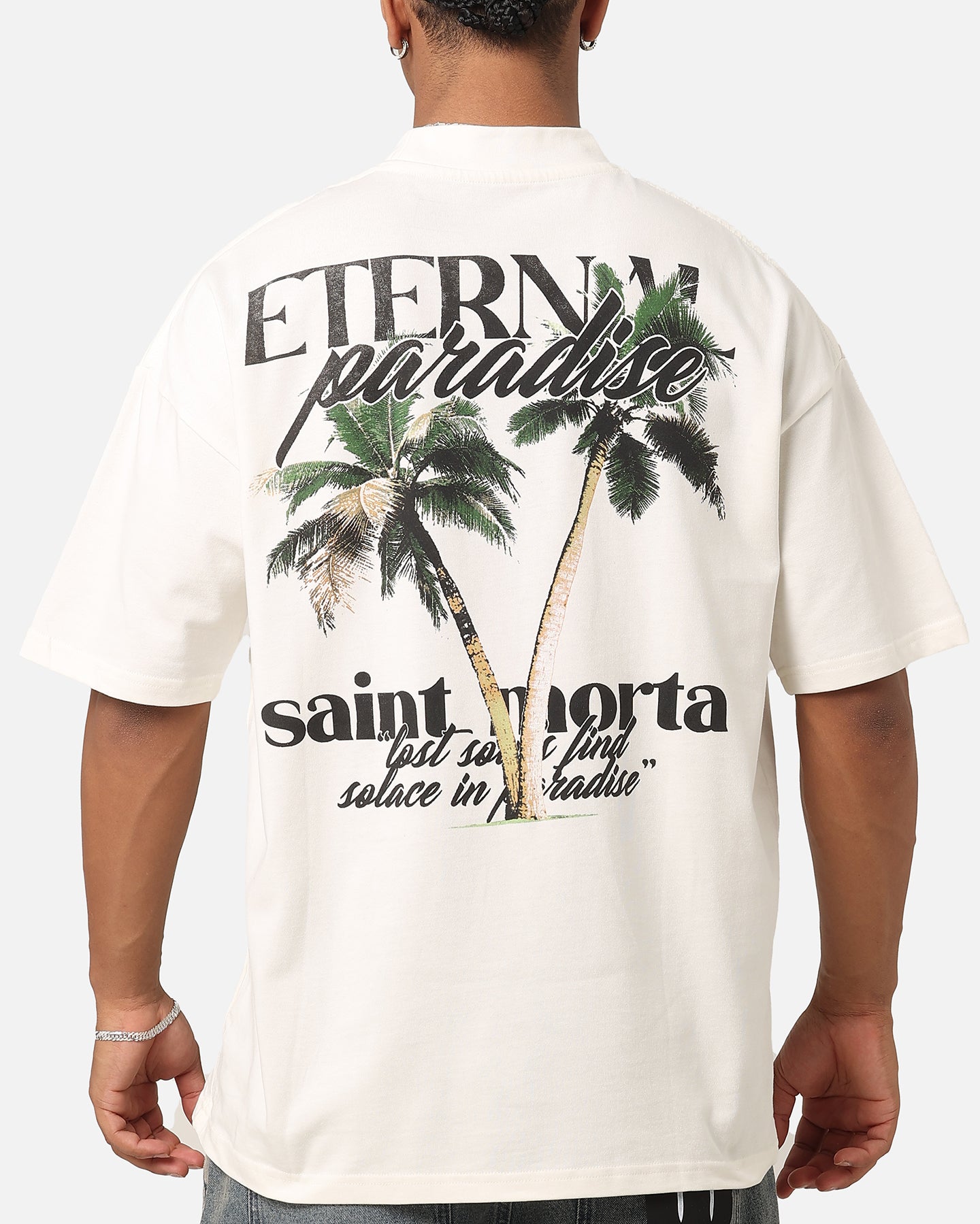 Saint Morta Paradise Mock Neck T-Shirt Off White | Culture Kings US