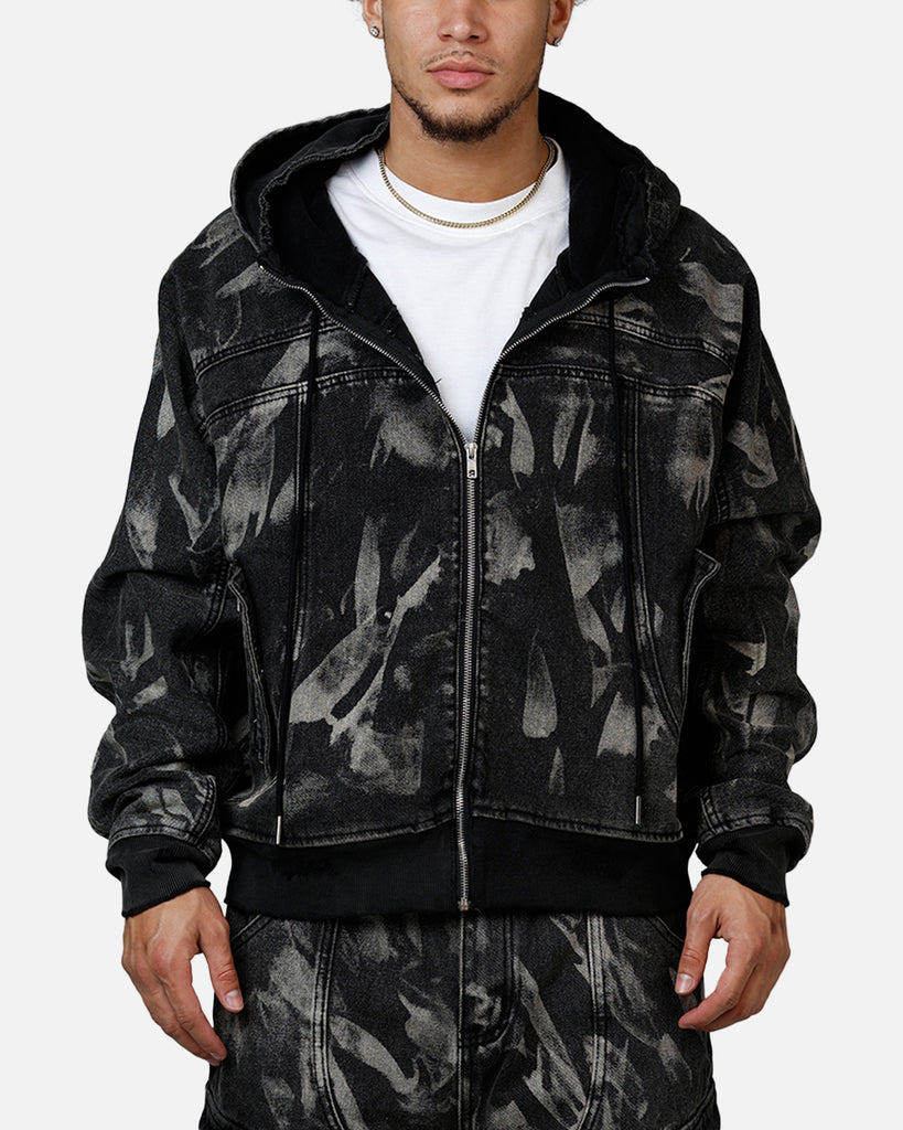 MNML Double Denim Hood Bomb Jacket Black | Culture Kings US