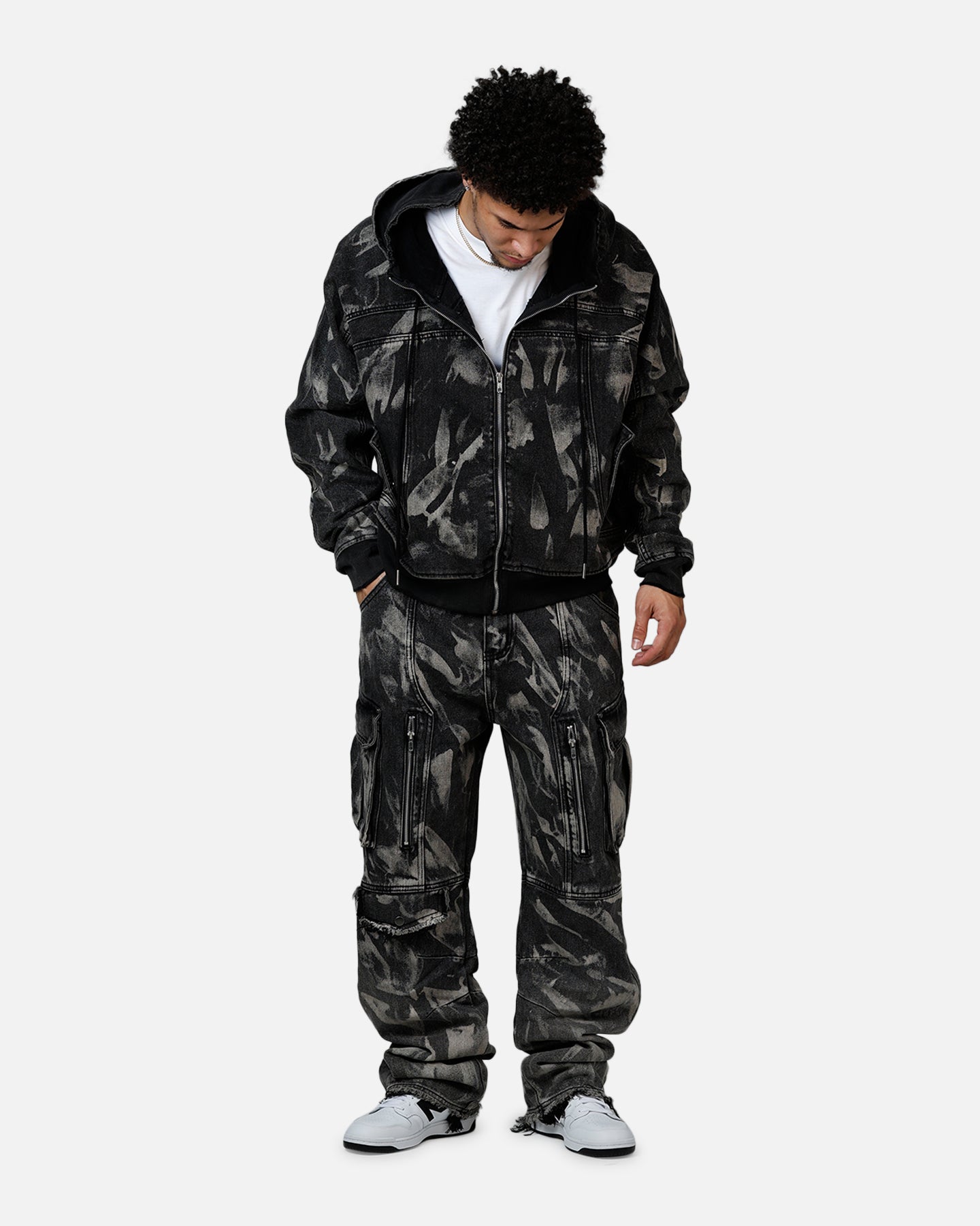 MNML Double Denim Hood Bomb Jacket Black | Culture Kings US