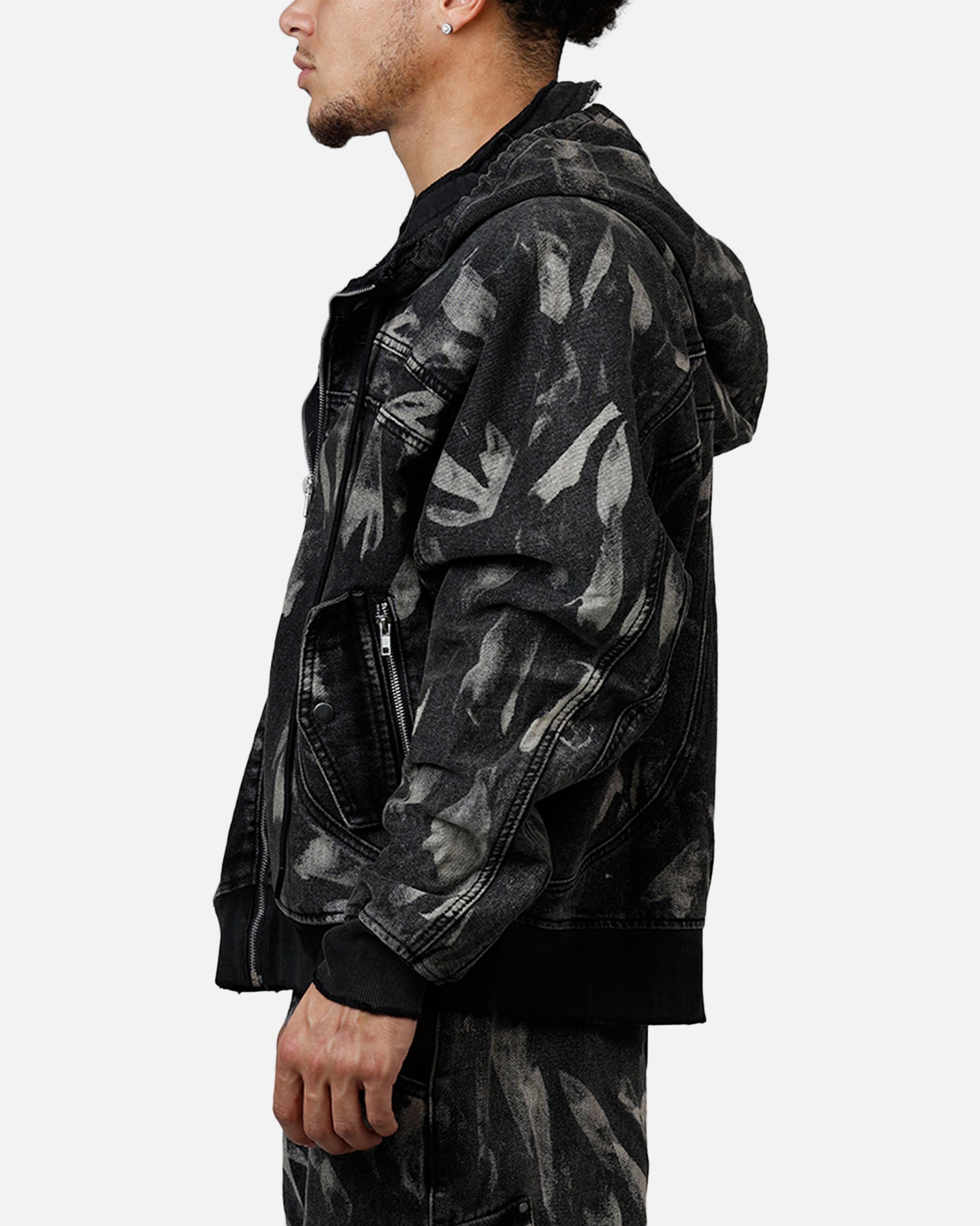 MNML Double Denim Hood Bomb Jacket Black | Culture Kings US