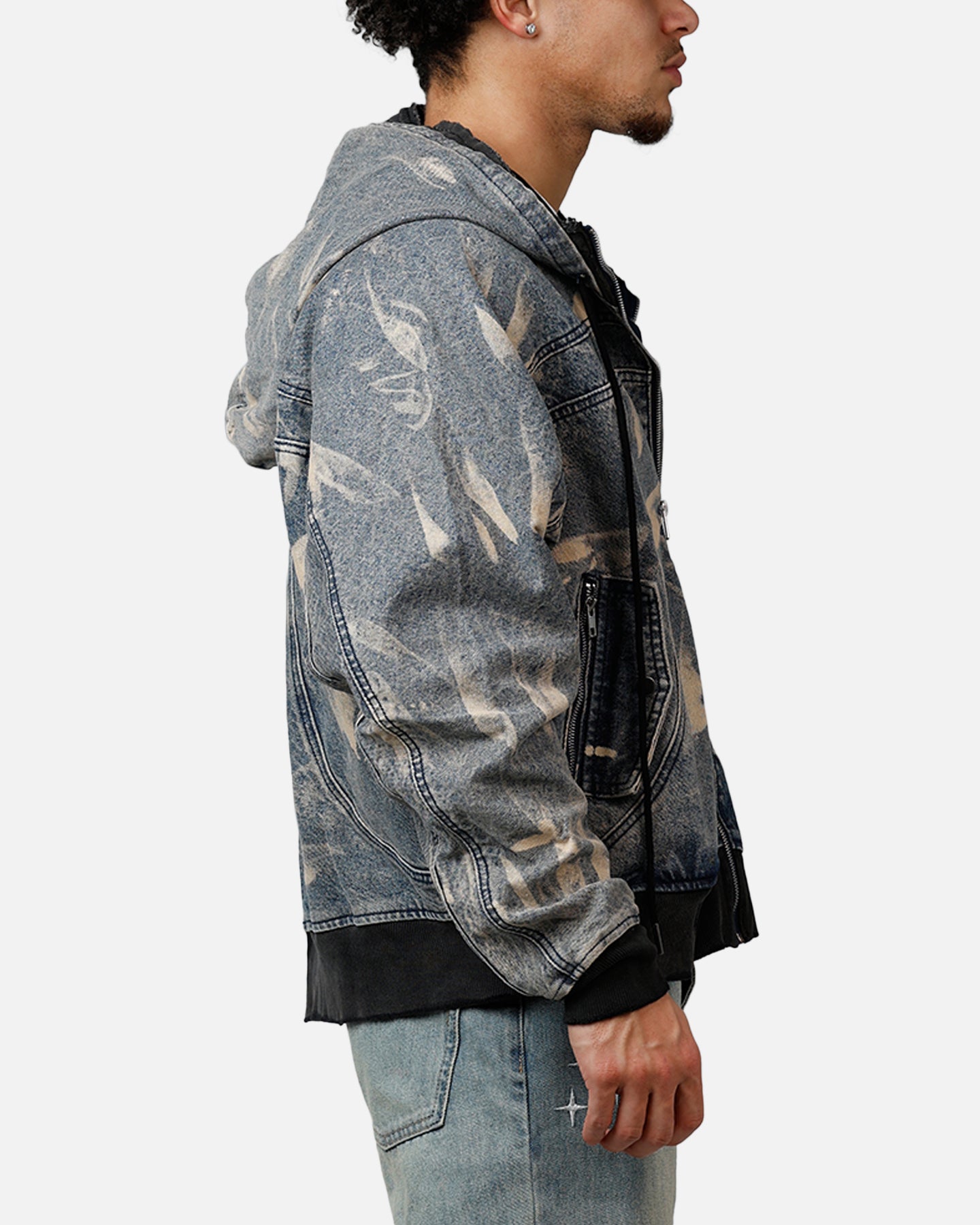 MNML Double Denim Hood Bomb Jacket Blue | Culture Kings US