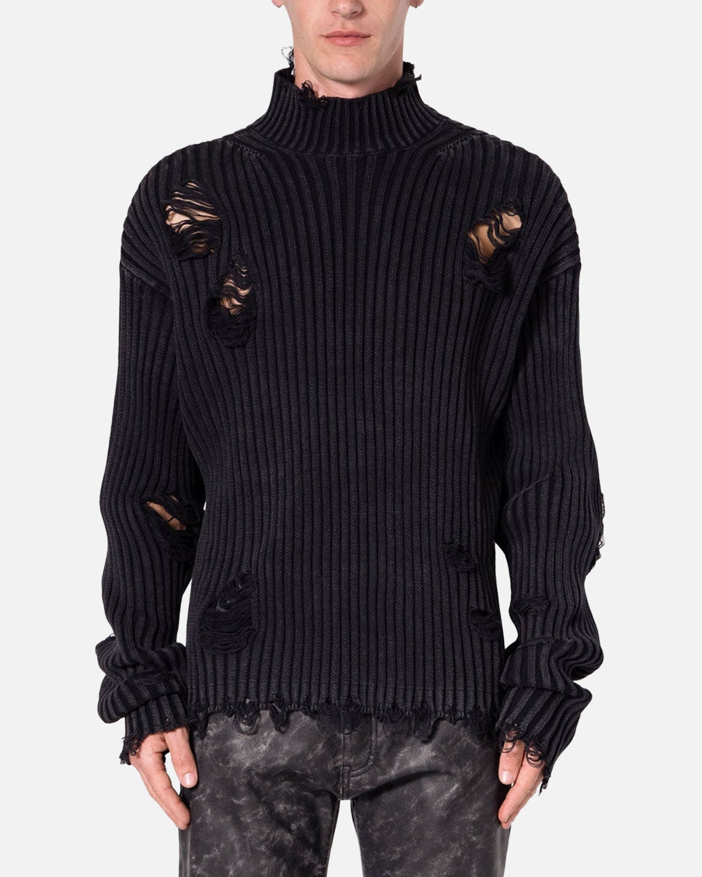 MNML Distressed Crop Knit Sweater Black | Culture Kings US
