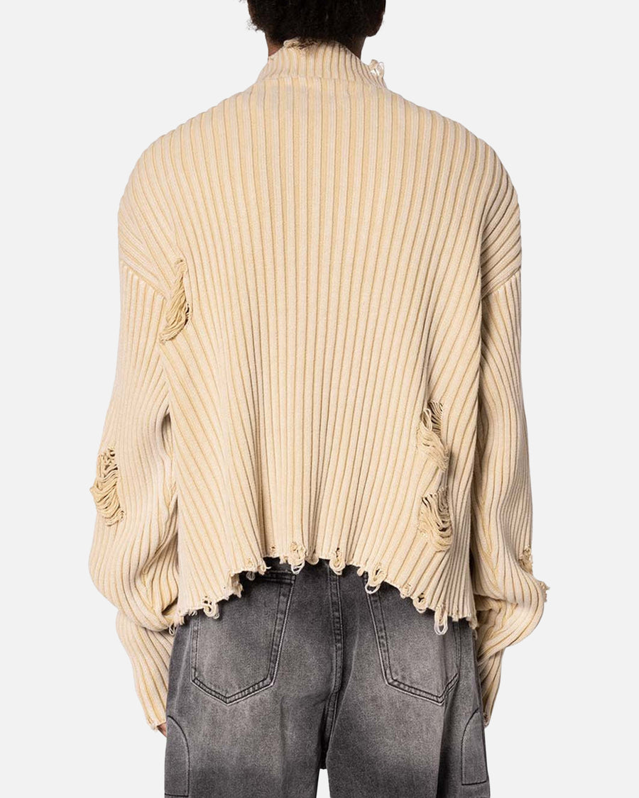 MNML Distressed Crop Knit Sweater Khaki