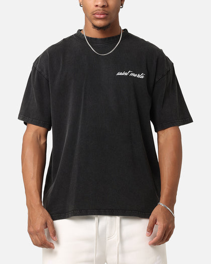Saint Morta Flower Press Drop T-Shirt Black Acidwash