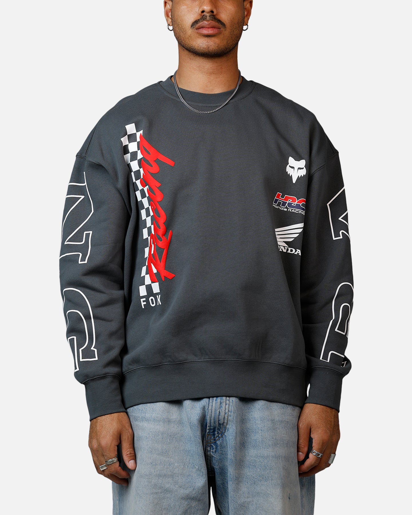 Fox Racing Honda Oversized Fleece Crewneck Dark Grey | Culture