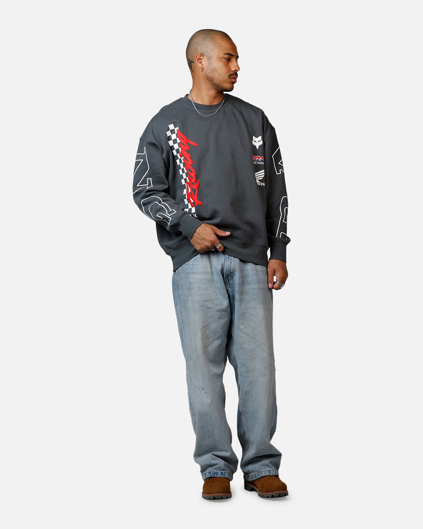Fox Racing Honda Oversized Fleece Crewneck Dark Grey | Culture